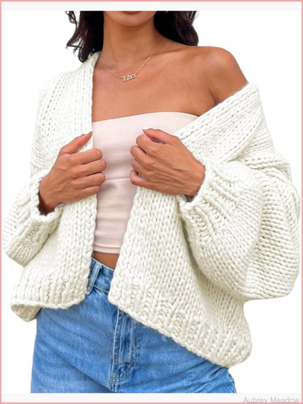 Chunky Crochet Cardigan Open Front Long Sleeve Oversized Knitwear